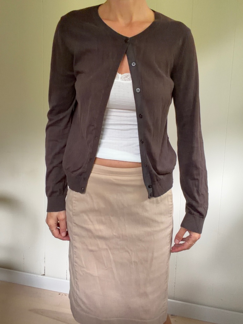 100% cotton chocolate brown classic cardigan gap minimalist classic preppy